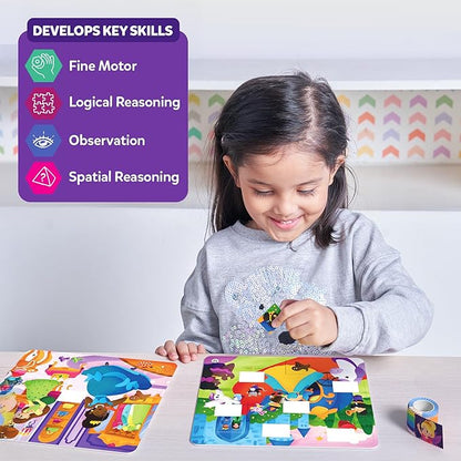 Skillmatics Puzzle Activity - Tape It Unicorn & Princess Sticker Puzzles, 300+ Easy-Tear Stickers, Reusable Art & Craft Kit, Fine Motor Skills & Travel Toy, Gift for Kids Ages 4, 5, 6, 7, 8