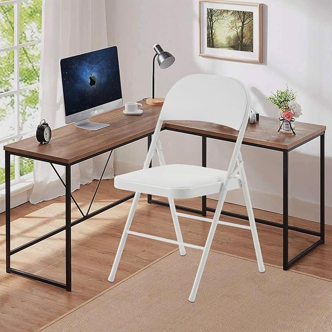 6 Pack White Folding Chairs with Comfortable Cushion and Back, Portable & Foldable Indoor Outdoor Chairs with Durable Metal Frame for Office/Party/Events/Kitchen/Dinning/Wedding, 330lbs Capacity
