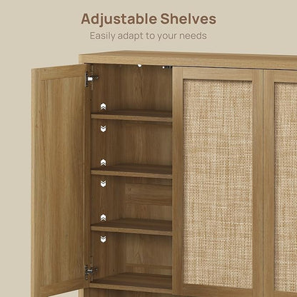 SICOTAS Rattan Shoe Storage Cabinet - Modular Shoe Cabinets with Door Tall Large Shoe Cabinet Storage for Entryway - 96.8" Wide Modular Cabinet for Hallway, Living Room
