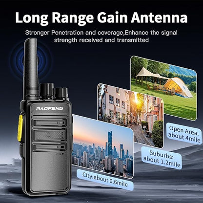 BAOFENG BD-V12B Radio 6 Pack Long Range Walkie Talkies for Adults, Portable FRS Two-Way Radios Rechargeable, with 6 Way Gang Charger,Earpiece,Typc-C Charging for School,Restaurant,Xmas Birthday Gifts