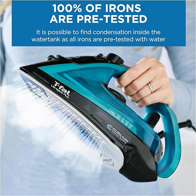 T-Fal Ultraglide Steam Iron for Clothes Durilium Soleplate, Precision Tip, Anti-Drip, Auto-Off 1800 Watts Ironing, Steaming FV5841U0