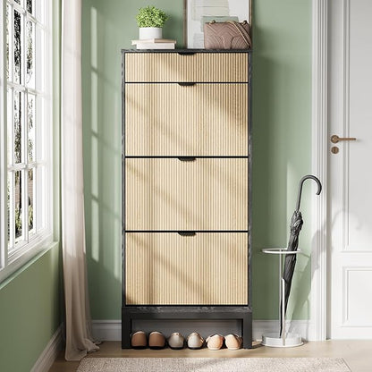 GAOMON Shoe Cabinet with 3 Flip Drawers, Entryway Cabinet with Adjustable Shelves, Accommodate 12 to 18 Pair of Shoes, Space-Saving Slim Shoe Cabinet for Entryway, Hallway, Front Door, Black Oak