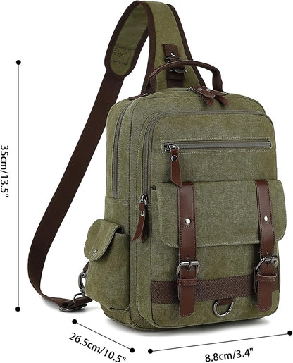 Vintage Messenger Bag, Canvas Backpack for Travel, Men's Shoulder Bag, Dual-use Bag for Hand Carry and Crossbody Carry