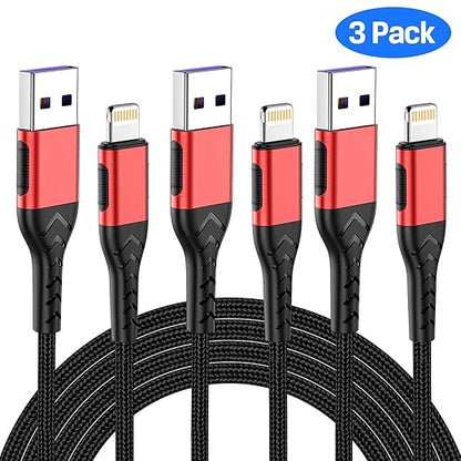 Durcord 3Pack 6ft USB A Cable Fast Charger (Red)
