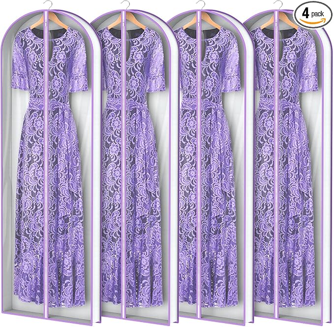 Zilink 72” Clear Garment Bags for Long Dresses Wedding Dress Bags for Gowns Long with 3" Gussted Dress Storage Bags Hanging for Long Evening Dresses, Winter Fur Coat, Prom Dresses, 4-Pack