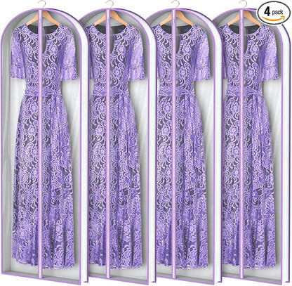 Zilink 72” Clear Garment Bags for Long Dresses Wedding Dress Bags for Gowns Long with 3" Gussted Dress Storage Bags Hanging for Long Evening Dresses, Winter Fur Coat, Prom Dresses, 4-Pack