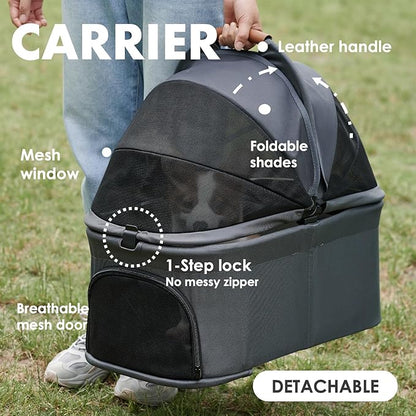 3 in 1 Pet Stroller with Removable Carrier, Folding Stroller for Small/Medium Dogs and Cats, Waterproof, All-Terrain, with Sun Shades, Car Seat