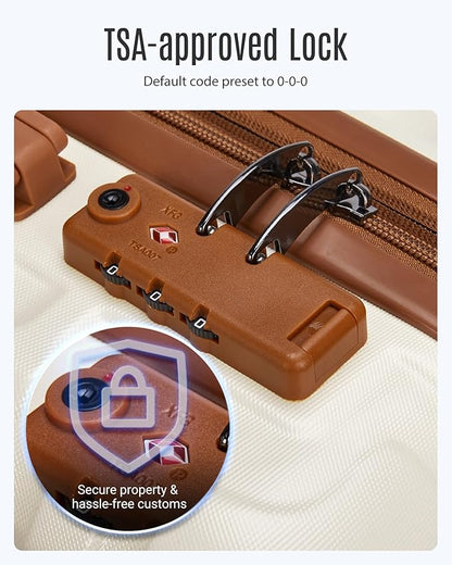 LIGHT FLIGHT Luggage Sets, Carry On Luggage 22x14x9 Airline Approved, Carry On Travel Bag Suitcases with Wheels, Expandable Hardside Lightweight Rolling with TSA Lock 2-Piece Set (DB/20),Beige
