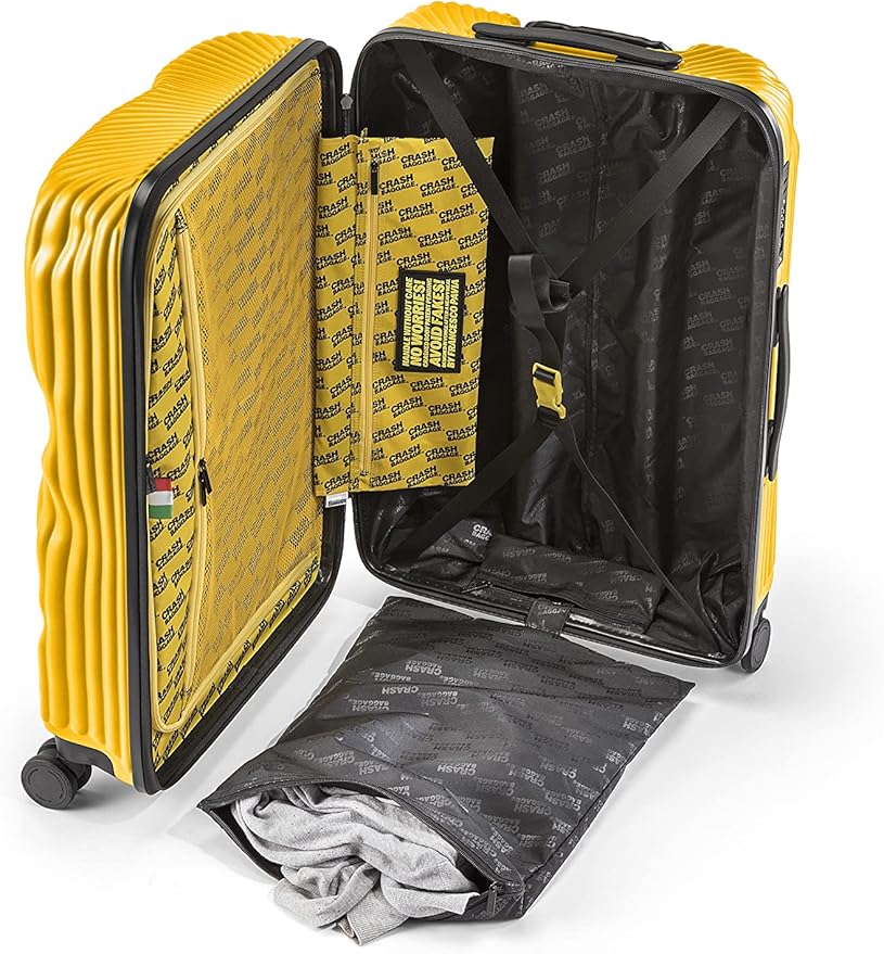 CRASH BAGGAGE Stripe Suitcase | Yellow | 36L | 100% Polycarbonate, TSA-Approved Lock, 360° Spinning Wheels
