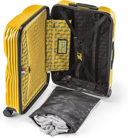 CRASH BAGGAGE Stripe Suitcase | Yellow | 36L | 100% Polycarbonate, TSA-Approved Lock, 360° Spinning Wheels
