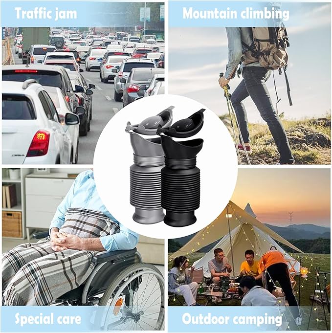 Portable Urinals for Men/Kids,Outdoors Collapsible Pee Bottles Female Adults,750ML Adjustable Toilets for Boys,Women,Disabled Person Disabled Travel Traffic Jam and Camping,Black Set of 2