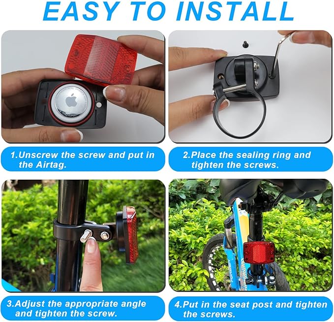 Airtag Bike Mount, Hidden Bike GPS Tracker Case for Apple Airtag, Airtag Bike Seatpost Reflector Mounts, Anti-Theft Airtag Holder for Bike, Electric Bicycle, Scooter (2 Pack)