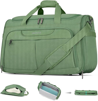 Hanke Carry On luggage Bags for Travel, Large Foldable Duffle Bag for Travel, Softside Lightweight Travel Bag Carry On Bags for Airplanes Women, Travel Tote Bags for Women Men.(Forest Green)