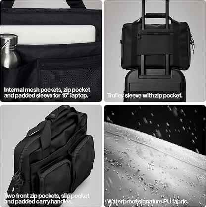RAINS Texel Tech Bag - Black Waterproof Water Resistant Water Repellent Laptop Bag Unisex Commuter Travel Case 15" Computer Sleeve Tech Organizer - 2 Year Warranty