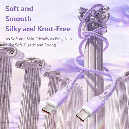 USB Cable PD Fast Charger(C TO C Rubber Purple)Mobile phone data cable,charging cable, supports data transfer,39-inch,soft liquid silicone material，compatible with almost all Type-C devices.