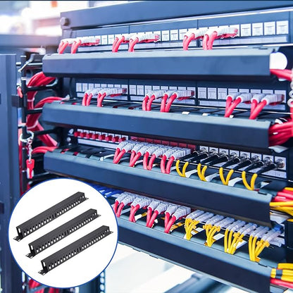 4 Pack 1U 19 Inch Cable Manager 24 Slot Horizontal Rack Mount Wire Management Server Rack Cable Management Metal Finger Duct Wire Organizer with Cover and Mounting Screws for Network Cabinet, Black