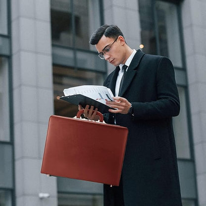 Briefcases for Men, Professional Leather Briefcase with Lock, Hard Shell Business Brief Case, Durable Executive Attache Case for Laptop Documents, Mens Hard Briefcase for Work Office Travel