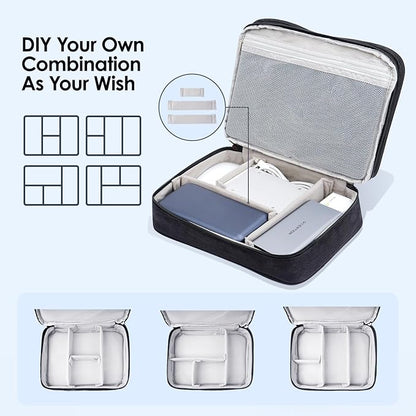 LENTION Cable Electronics Organizer Bag Pouch, Travel Cord Organizer Carry Case Waterproof Double Layers All-in-One Storage Bag Carrying for Cable, AirPods, Charger, Power Bank, Earphone Black