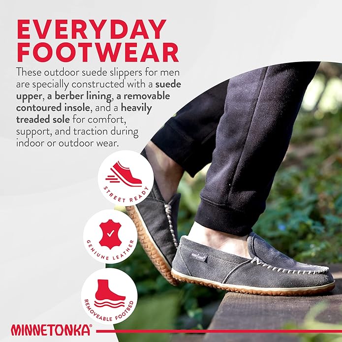 Minnetonka Men's Tilden Moccasin Suede Indoor and Outdoor Slippers