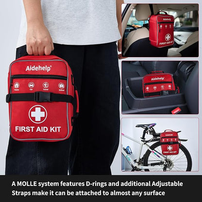 520 Pieces Premium First Aid Kit - Large Emergency Medical Kit for Survival, Car, Home, Travel, Camping, Backpack, Hiking, School (Red)