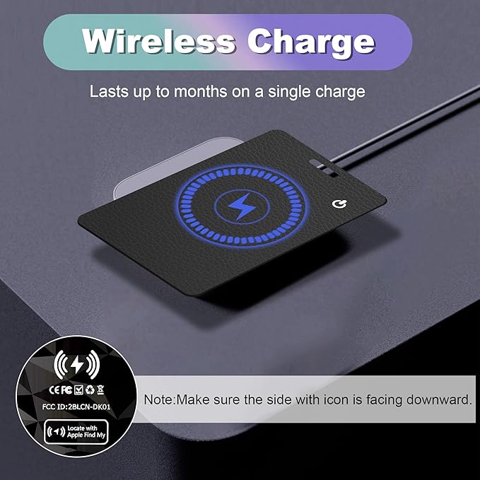 Wallet Tracker Card, Slim Rechargeable Bluetooth Item Locator, Smart Finder Compatible with Apple Find My for Wallet, Luggage, Passport, IP68 Waterproof (iOS Only) (Leather Texture Black)