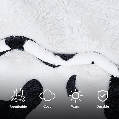 Catalonia Cow Print Sherpa Wearable Blanket Poncho for Adult Women Men, Wrap Blanket Cape with Pocket, Warm, Soft, Cozy, Snuggly, Comfort Gift
