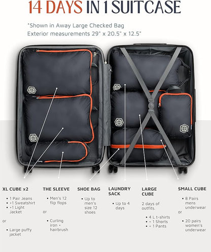 Large Compression Packing Cubes for Travel-Packing Cube Luggage Organizers 7 Piece Set for Checked Luggage-Ultralight, Expandable/Compression Bags by TRIPPED Travel Gear (Grey/Orange)