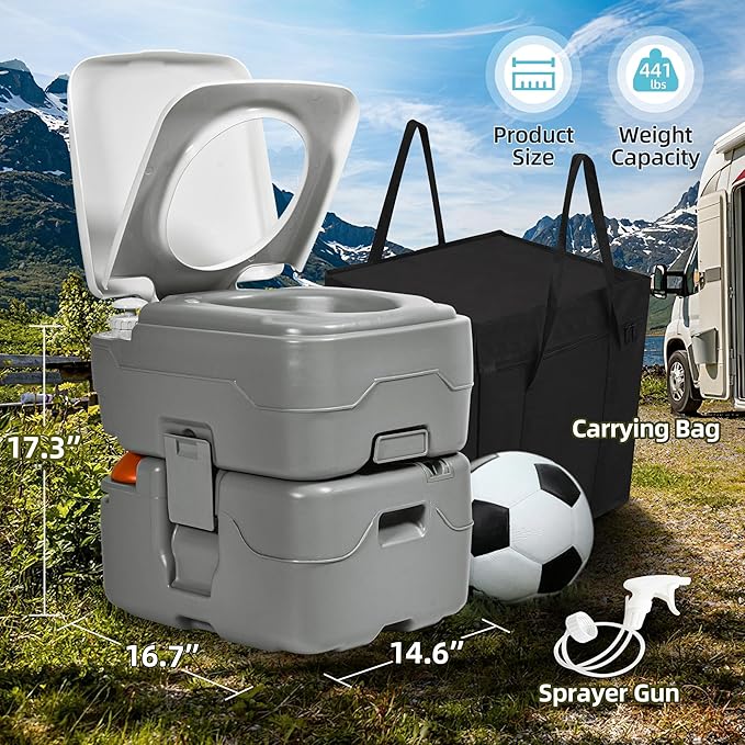 YITAMOTOR 5.8 Gal Portable Toilet for Adults, Camping Porta Potty with Hand Sprayer, Level Indicator, Carry Bag, Rotating Spout Leak-Proof for RV, Boat, Trip, Hospital, Home Indoor Outdoor