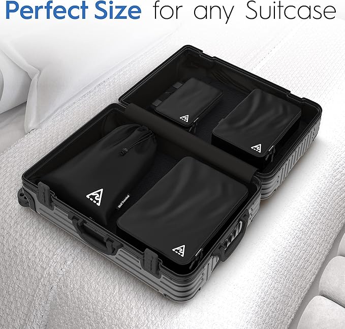 4-Piece Luxury Compression Packing Cubes & Bags for Travel – Maximize Space in Luggage with HybridMax Double-Capacity Design, 50 Luggage Tags, Patented Suitcase Organizer Bags, Lifetime Satisfaction