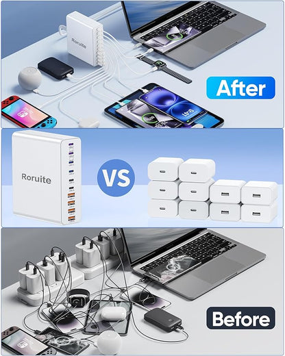 460W USB C Charger Block, 10-Port USB Charging Station GaN III PD Charger Type C & USB A, Dual 65W PC Laptop Fast Adapter for MacBook Pro/Air, iPhone 17, iPad, DELL, Samsung Galaxy, Android - White