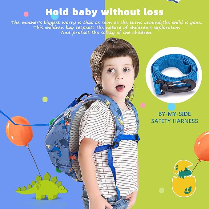 willikiva 3D Dinosaur Backpack Toddler Backpacks for Boys and Girls Kids Backpack Waterproof Preschool Safety Harness Leash (Light Blue)