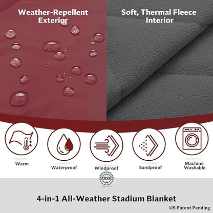 STOVER Large Waterproof Outdoor Stadium Blanket- Extra Thick Soft Fleece Camping Blanket for Travel, Picnics, Sports, Dogs 79"x55", Warm, Windproof, Sand-Proof, Lightweight, Packable (Varsity Crimson)