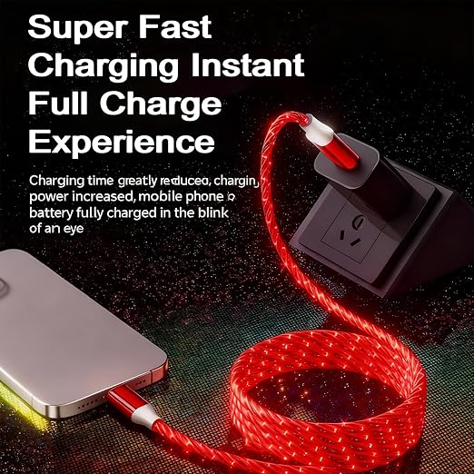 USB Cable PD Fast Charger Lighted Up (USB A TO C Starry RED)Mobile Phone Data Cable, Charging Cable, Supports Data Transfer, 39-inch, TPE Material, Compatible with Almost All Type-C Devices.