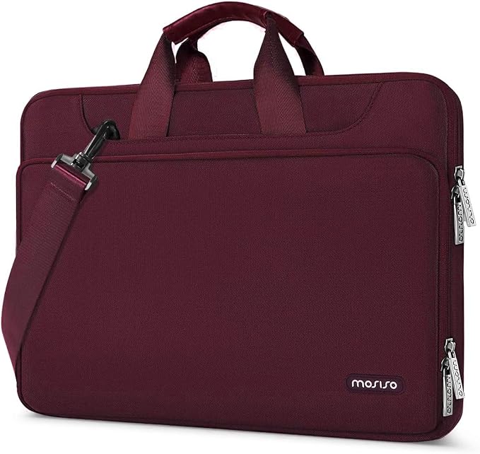 MOSISO 360 Protective Laptop Shoulder Bag Compatible with MacBook Air/Pro, 13-13.3 inch Notebook, Compatible with MacBook Pro 14 inch M5 M4 M3 M2 M1,Matching Color Sleeve with Belt, Wine Red