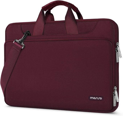 MOSISO 360 Protective Laptop Shoulder Bag Compatible with MacBook Air/Pro, 13-13.3 inch Notebook, Compatible with MacBook Pro 14 inch M5 M4 M3 M2 M1,Matching Color Sleeve with Belt, Wine Red