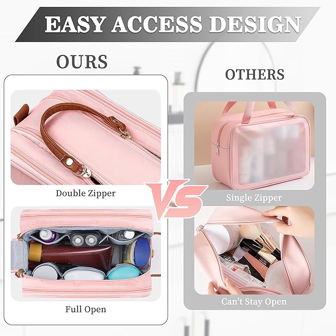 YOOLIFE Initial Toiletry Bag - Travel Toiletry Bag Makeup Bags for Women | Personalized Birthday Gifts for Women Her, Vacation Airplane Essentials Letter K Pink