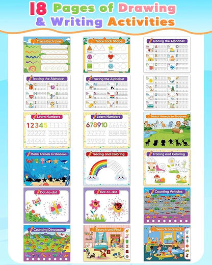 Toddler Busy Book Preschool Learning Activities, Montessori Educational Toys for 3 4 year old Boy Girl Gifts, Tracing Coloring Activity Books for Kids Ages 3-5, Autism Sensory Travel Toys for Toddlers