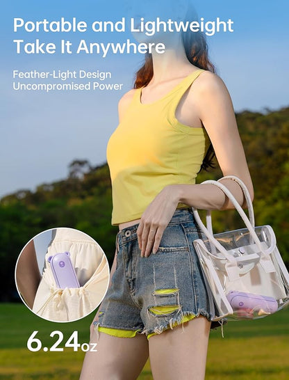 JISULIFE Handheld Fan with 4500 mAh Powerbank Max 37 Hours Runtime, Pocket Portable Battery Operated or USB Powered Folding Personal Fan, 3 Speeds, Gifts for Women Men Kids Gift for Festival-Purple