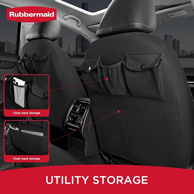 Rubbermaid Leather Mesh Car Seat Covers, Breathable Air Mesh Front Seat Cover, Universal Fit Slip-on Design, Airbag Compatible, Automotive Seat Protector for Most Cars, SUVs, Trucks, Vans-Black