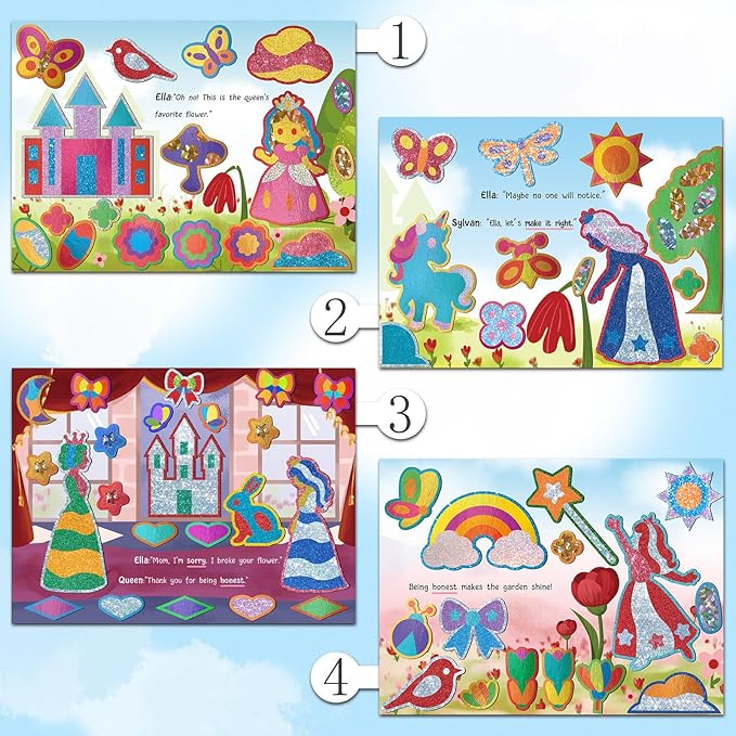 FLUXOJOY Foil Art Craft Book Kits for Kids, Mess -Free Fun Activity Set for Child, DIY Printing Craft Books, Christmas Gifts for Ages 4 5 6 7 8 9 10 11 12 Years, Princess Travel Toys for Boys Girls