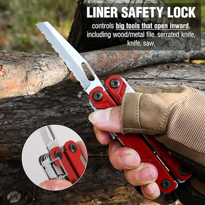 WORKPRO 18-in-1 Multi Tool Pliers, Gifts for Dad, Stainless Steel EDC Multitool with Pocket Knife, 2 Safety Locks, Belt Clip and Oxford Pouch, Multipurpose Utility Multiuse Tool for Outdoor Activities