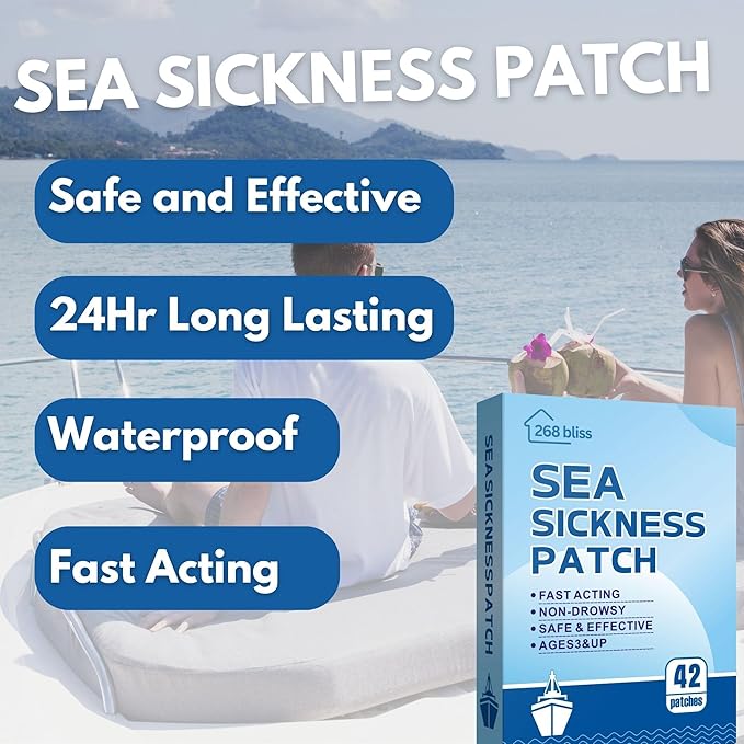 42ct Sea Sickness Patches for Cruise Non-Drowsy, 24H Lasting Motion Sickness Patches Cruise Essentials 2025, 100% Natural Motion Sickness Patch Travel Essentials for Adults and Kids