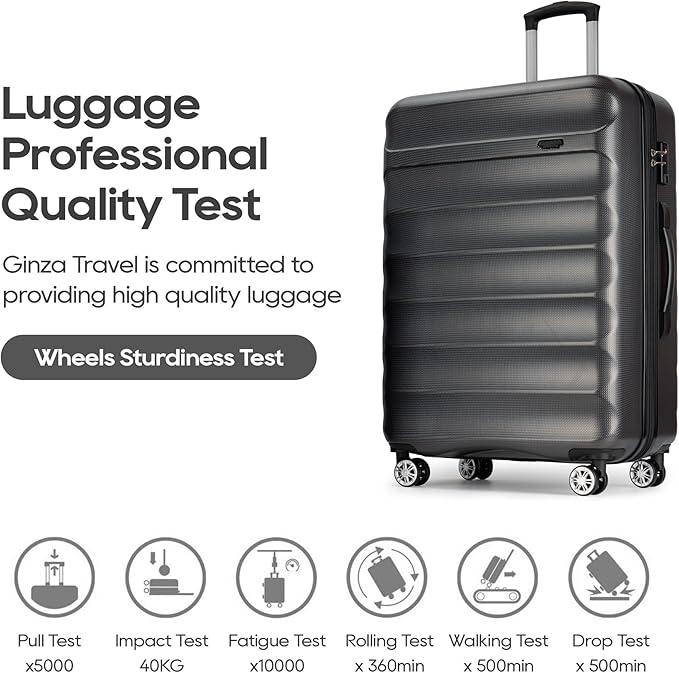 GinzaTravel 3-piece expandable luggage sets with Spinner Wheels， ABS hardshell Suitcase with TSA Lock，Large Luggage for Family Travel & carry on 20/24/28，Grey color