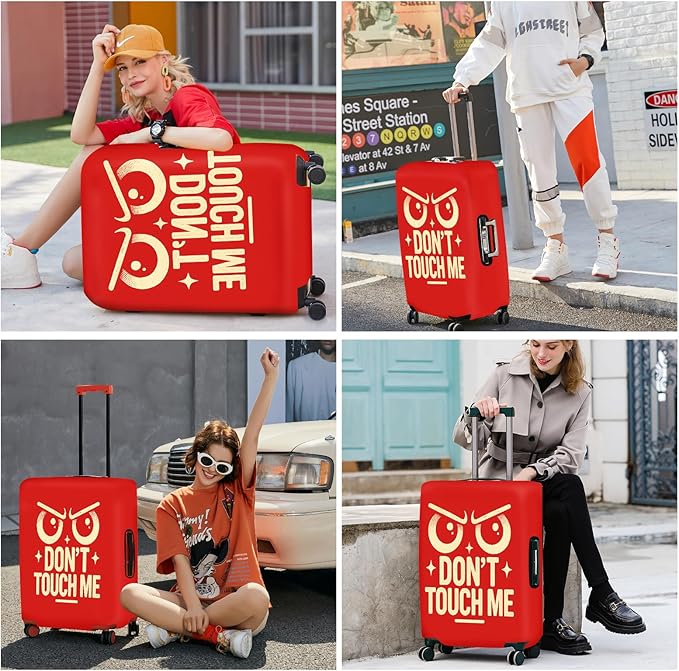 ANNA QUEEN Funny “Don’t Touch Me” Luggage Cover, Bold Red Suitcase Protector with Angry Eyes Design, Stretchable, Washable Travel Cover for 20-22 Inch Luggage