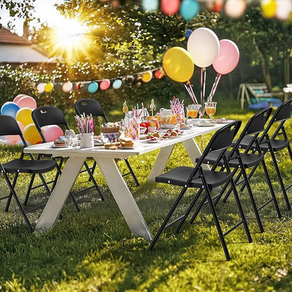 Bonnlo 8-Pack Black Plastic Folding Chairs, Portable Seat with Sturdy Steel Frame for Indoor & Outdoor Use, Perfect for Banquet, Party, Wedding, Office, and Camping