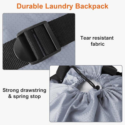 Laundry Bag Backpack Durable Laundry Bag with Shoulder Straps and Mesh Pockets Portable Laundry Dirty Clothes Hamper Bag for College Dorm (Gray)