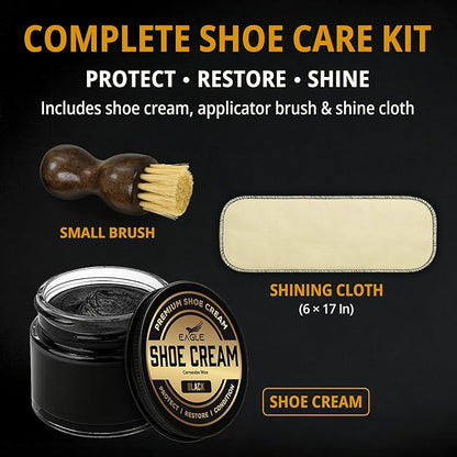 Eagle Shoe Cream Polish Kit – 3 Piece Boot & Shoe Polish with Shoe Cream, Shine Cloth & Applicator