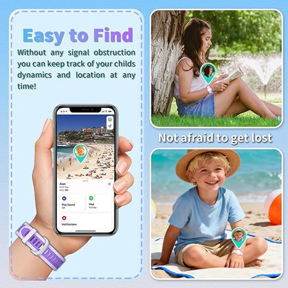 2-Pack Bracelet Compatible with AirTag for Kids, Waterproof Airtag Bracelet Full Coverage Protective Case Design Soft Silicone Hidden Air Tag Holder for Toddler Child Elderly (Pink+Purple)