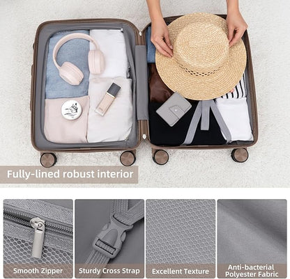 LARVENDER Luggage Sets 3 Piece, Hardside PP Carry On Luggage Suitcase with 360° Spinner Wheels Suitcase Sets for Women Men, Champagne