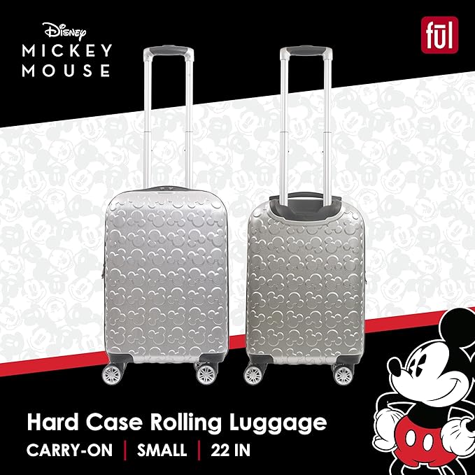 FUL Disney Minnie Mouse 22 Inch Carry On Rolling Luggage, Hardshell Suitcase with Spinner Wheels, Gray